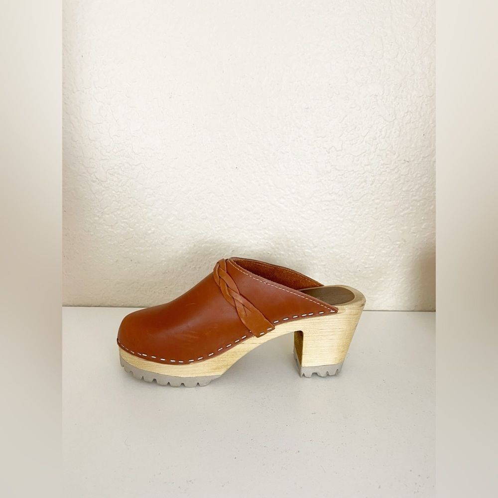 MIA Elsa Brown leather Clogs Braided with wood heel 39 - Picture 5 of 13